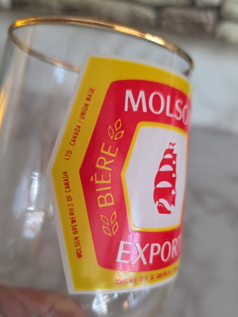 Molson Export Vintage Stemmed Pedestal Beer Glass w Gold Tone Rim - Picture 4 of 10